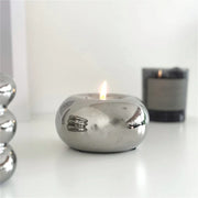 Ceramics Candle Holder - Circular Silvery Candlestick