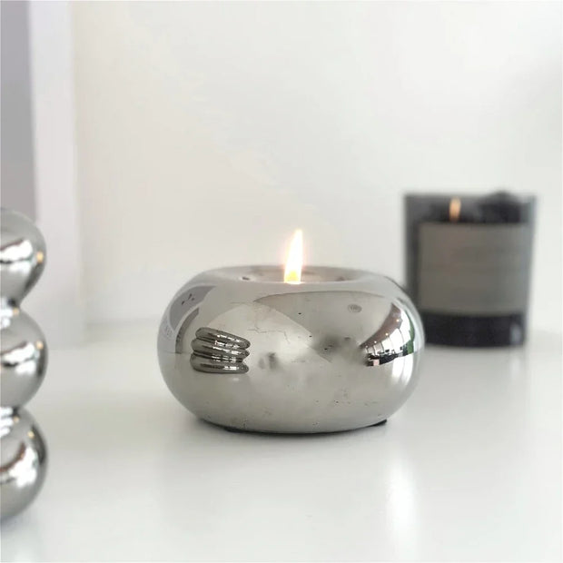 Ceramics Candle Holder - Circular Silvery Candlestick